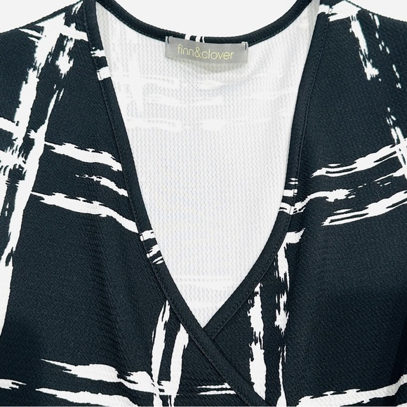 Finn & Clover Black & White Windowpane Plaid Cross Front Waffle Knit Dress - Picture 2 of 6